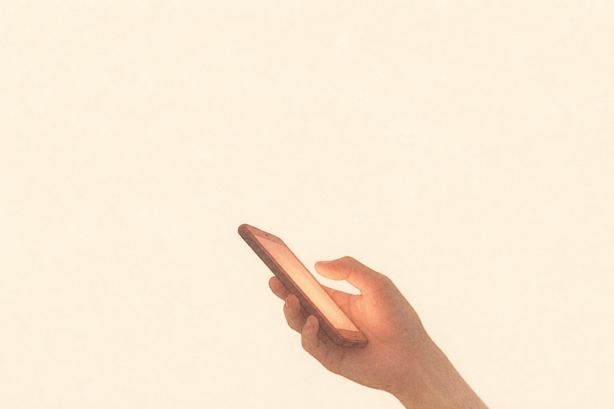 Editorial illustration suggesting the pull of a phone screen at night, conveying the inability to look away