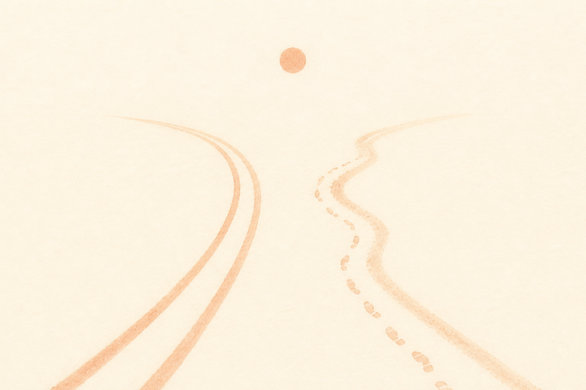 Editorial illustration suggesting two paths or alternatives, evoking the choice between meditation and other regulating practices